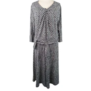 Lands' End Dress Womens 2X Black White Parchment Herringbone Long Sleeve Draped - Picture 1 of 10