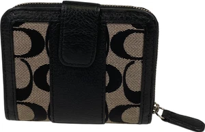 Coach Women’s Black Signature Canvas Small Zip Around Wallet - Picture 1 of 6