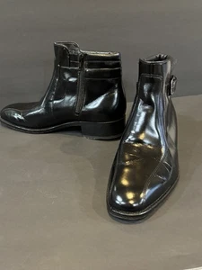 Florsheim Men’s 9D Black Leather Zip Ankle Boots with Buckle Strap - Picture 1 of 13