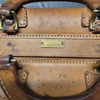 VTG Hartmann Custom Crafted Leather Suitcase Brown Brass Hardware Travel Luggage - Image 1 of 4