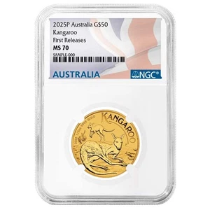Australia 2025 $50 1/2-oz Gold Kangaroo NGC MS70 FR Australia Label - Picture 1 of 3