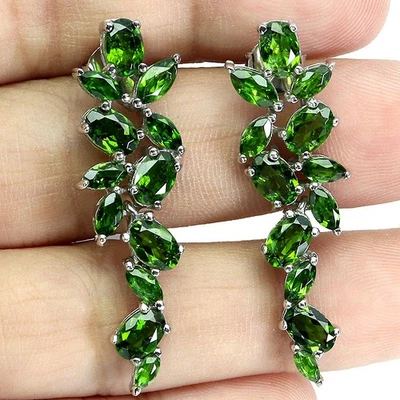Pendientes Black Friday Plata Esterlina Ovalados Cromo Diópsido 6x4mm Joyería Natural Foto 1 de 4