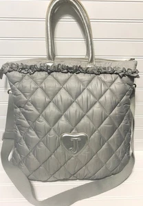 JUICY Couture Vintage Y2K Silver Quilted Puffer Large Crossbody School Bag Tote - Bild 1 von 12