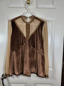 NEW POL Brown Boho Style Velvet Lace Keyhole  Tunic Large Style SMT143 - Picture 1 of 6