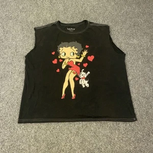 Betty Boop Shirt Womens 3XL Black Sleeveless Cutoff Cartoon Heart Graphic 2020s - Picture 1 of 11