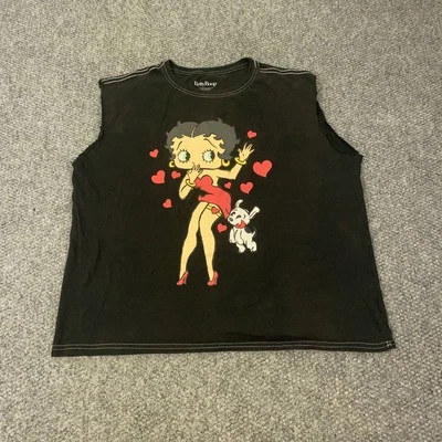 Camisa feminina Betty Boop 3XL preta sem mangas corte desenho animado coração gráfico década de 2020 - Imagem 1 de 4