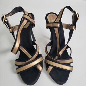 Donna Karan Italian Black/Gold Suede Leather Strappy Sandals Heels  - Picture 1 of 10