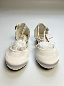 NEXT Girls White Occasion Ankle Strap Low Heel Shoes, Size 26.5 EUR 9 BRAND NEW - Picture 1 of 13