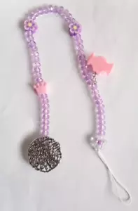 Baby Pacifier Chain With Bracelet, Distinctive Crystal Set, Burgundy And Pink - Picture 1 of 4