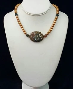 Kunsthandwerk Halskette Ozean Jaspis Fokus Kupfer Perlen 925 Silber Handarbeit USA - Bild 1 von 3