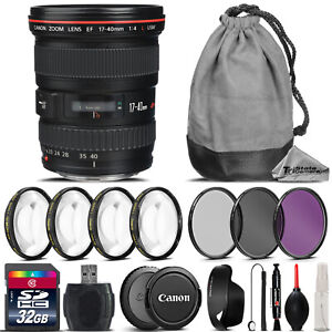 Canon EF 17-40 f/ 4 L USM Lens + 4PC Macro Kit + UV-CPL-FLD Filters - 32GB Kit