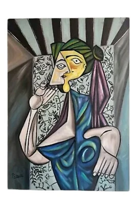 Pablo Picasso Artist Oil Painting Canvas Signed Stamped Hand Handmade Vintage - Image 1 of 2