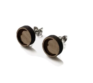 Man In The Moon Ear Studs In Walnut Wood 10mm - Picture 1 of 2