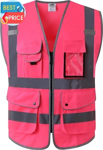 Gilet di sicurezza anteriore 9 tasche classe 2 alta visibilità cerniera con striscia riflettente - Foto 1 di 12