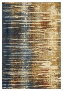 Southwestern Beige Blue Multicolor Distressed Striped Ombre Indoor Area Rug - Picture 1 of 7