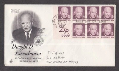 USA 1972 2 FIRST DAY COVERS DWIGHT D EISENHOWER BOOKLET PANE OF 7 WITH CACHETS - Image 1 of 2
