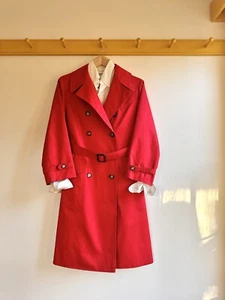 Vintage 80s YSL YVES SAINT LAURENT Paris cotton twill red trench coat jacket S - Picture 1 of 12
