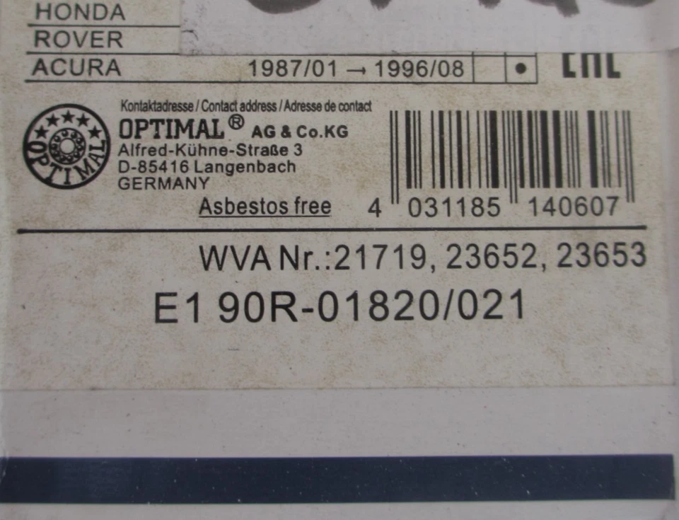 Jeu de 4 plaquettes de frein OPTIMAL 21719 23652 - HONDA Accord, Civic ACURA Tsx - Photo 1/1