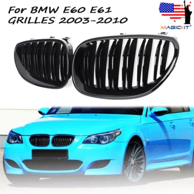 Glossy Black Grille For BMW E60 E61 528i 535i 525i 530i 530xi 545i M5 2003-2009 - Image 1 of 4