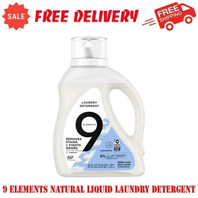 9 Elements натуральный жидкий стиральный порошок, уксус работает, 35 нагрузок, 65 жидких унций - Изображение 1 из 4