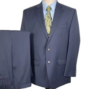 Chaps Suit Mens 44R 37W32L Navy Blue Pinstripe Classic Fit Wool Office Preppy - Picture 1 of 19