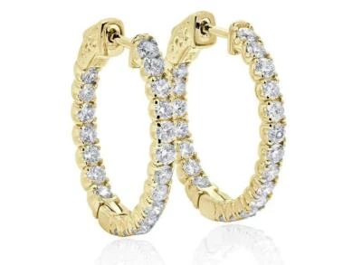 Inside Outside Hoop Earring SI1 G 2.00Ct Round Diamond 14K Yellow Gold 1.00 Inch - Image 1 of 4