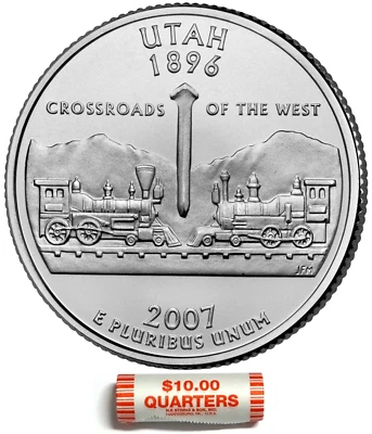 2007 D Utah Statehood US Mint $10 UNC Quarter Roll SEALED NF String - Image 1 of 2
