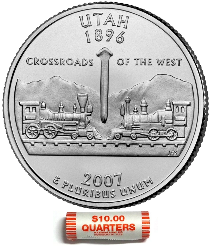 2007 Utah Statehood US Mint $10 UNC Quarter Roll SEALED NF String - Image 1 of 1