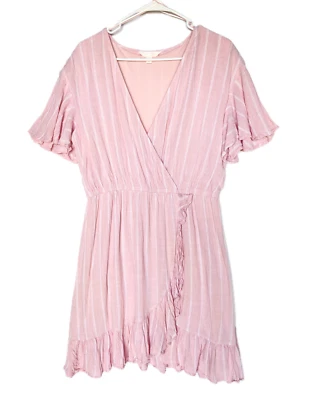 Vestido envolvente rosa bebé para mujer L pétalo polvo volantes dobladillo en capas suave niña femenino Foto 1 de 4