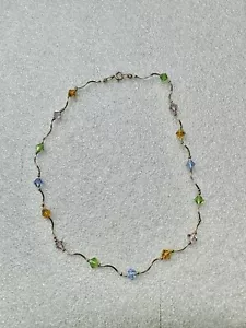 14k Yellow Gold & Swarovski Crystal Station 15” Choker Necklace 4.97 Grams - Picture 1 of 13