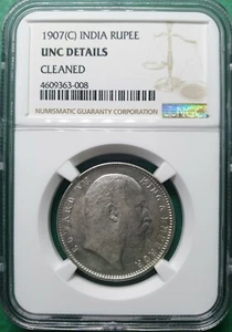 1907(C) BRITISH INDIA EDWARD VII RUPEE SILVER NGC UNC DETAILS CLEANED - Picture 1 of 2