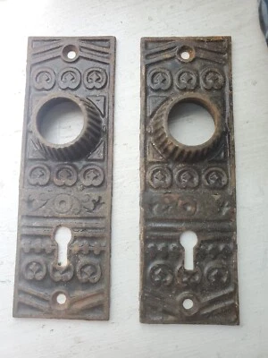 Par de placas de puerta antiguas victorianas Eastlake vintage recuperadas salvamento Foto 1 de 4