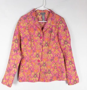 Floral Jacket Womens XS All Over Print 100% Silk Sigrid Olsen Lined Boho Fairy - Picture 1 of 10