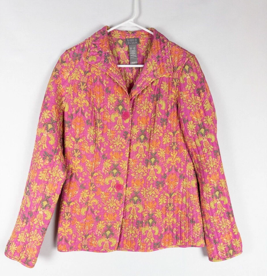 Floral Jacket Womens XS All Over Print 100% Silk Sigrid Olsen Lined Boho Fairy - Image 1 of 4