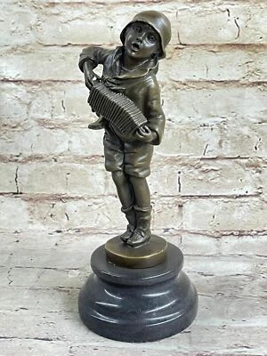 D.Chiparus, Etling 100% Solid Echt Bronze Junge Playing Musik Statue Kunstwerk - Bild 1 von 4