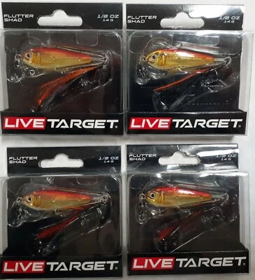 4 Packs, Live Target Flutter Shad 2", 1/2 oz Gold/Red, FSJ55SK223, NEW! - Image 1 of 2