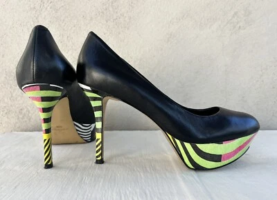 Nine West Black w Funky Neon 90s style Women's Shoes Heels Platform Size 6.5 M - Image 1 of 4