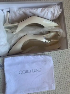 JIMMY CHOO Neutrals White Patent Leather Slingback Pumps SZ 8.5 38.5 ERIN 60mm - Picture 1 of 8
