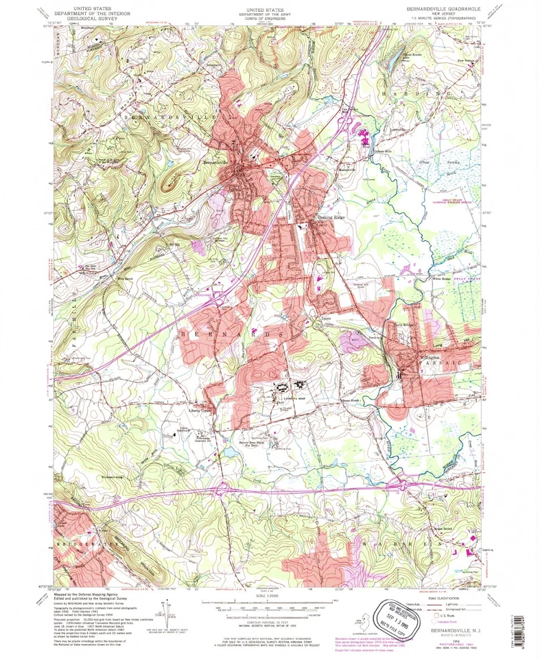 Mapa topográfico Bernardsville NJ 1954 USGS - impresión mate premium - histórico NJ Foto 1 de 1