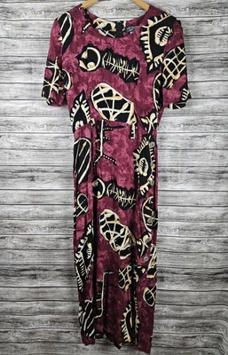 复古 All That Jazz 栗色短裤袖几何换装连衣裙女式 7/8 码 — 第 1/4 张图片