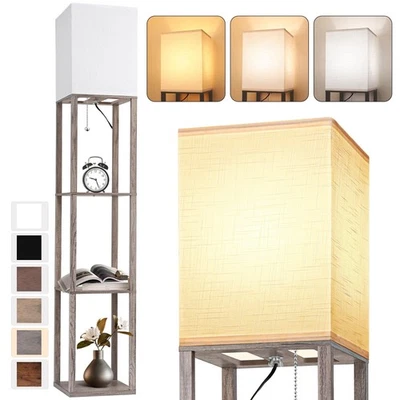 Floor Lamp with Shelves for Living Room Oak Gray, Shelf Floor Lamp with 3 CCT... - Image 1 of 4