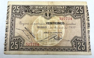 1937 Spain Espana, Bilbao, 25 Twenty Five Pesetas, Spanish Notgeld - Picture 1 of 2