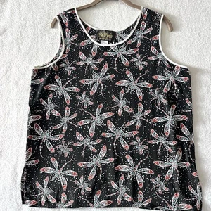 Bob Mackie L Large Silk Cami Tank Top Dragonfly Art to Wear Allover Print Fun - Bild 1 von 9