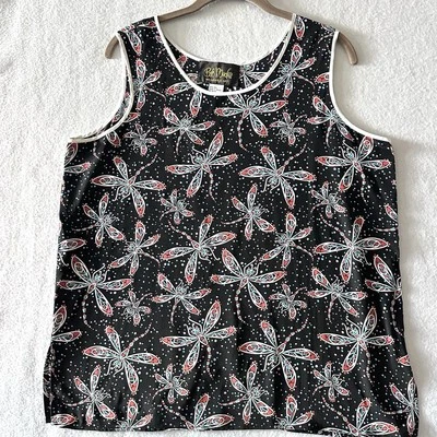 Camiseta sin mangas Bob Mackie L grande de seda cami libélula arte para usar estampado divertido Foto 1 de 4