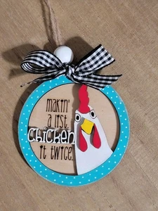 Handbemalter lasergeschnittener Weihnachtsschmuck aus Holz Crazy Chicken - Bild 1 von 1