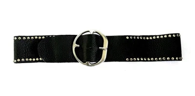 Cinto de couro de búfalo preto vintage cintura larga cravejado de prata cravejado médio 34 - Imagem 1 de 4