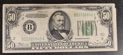 1934 Fifty Dollar Federal Reserve Note $50 Bill Nicely Circulated #92257 - Image 1 of 2