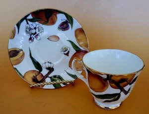 Duchess Fine Bone China Teacup & Saucer From England Vibrant Fruits Gold Trimmed - Picture 1 of 3