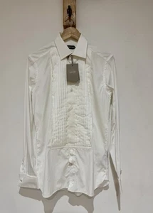 NUEVO CON ETIQUETAS Tom Ford Italiano Doble Puño Plisado Babero Blanco Cena Esmoquin Camisa 39 15.5" - Imagen 1 de 14