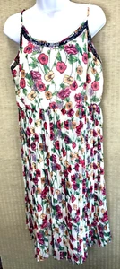 Lauren Conrad Dress Size XL White Floral Spaghetti Straps Pleated - Picture 1 of 7